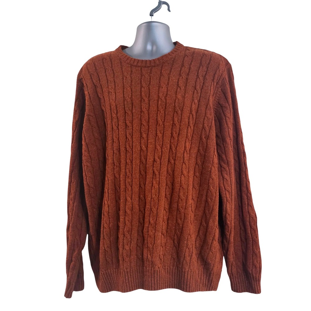 Croft & Barrow Mens XXL Rust Orange Cable Knit Crewneck Cotton Blend Sweater
